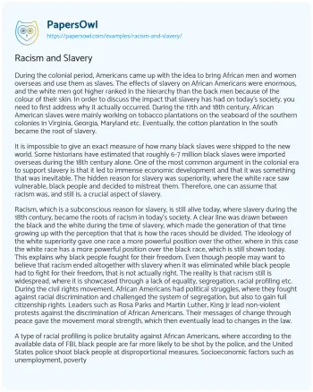 Essay on Racism and Slavery