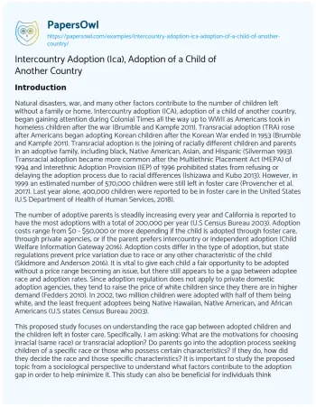 Essay on Intercountry Adoption (Ica), Adoption of a Child of Another Country