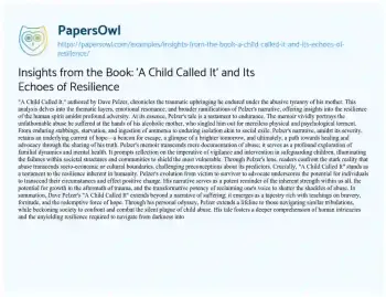 Essay on Insights from the Book: ‘A Child Called It’ and its Echoes of Resilience