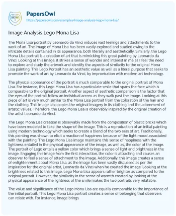 Essay on Image Analysis Lego Mona Lisa