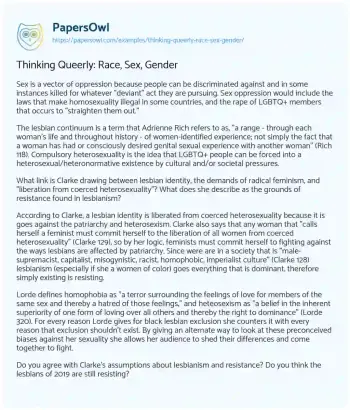 Essay on Thinking Queerly: Race, Sex, Gender