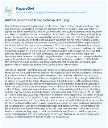 Essay on Andrew Jackson and Indian Removal Act Essay