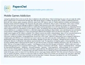 Essay on Mobile Games Addiction