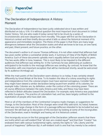 Essay on The Declaration of Independence: a History Moment