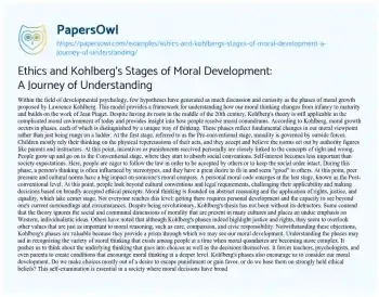 Essay on Ethics and Kohlberg’s Stages of Moral Development: a Journey of Understanding