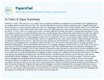 Essay on 12 Years a Slave Summary