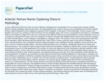 Essay on Artemis’ Roman Name: Exploring Diana in Mythology