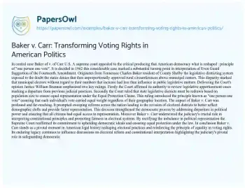 Essay on Baker V. Carr: Transforming Voting Rights in American Politics