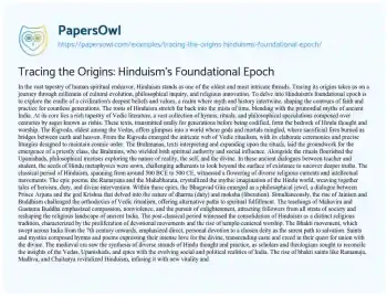 Essay on Tracing the Origins: Hinduism’s Foundational Epoch