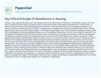 Essay on Key Ethical Principle of Beneficence in Nursing