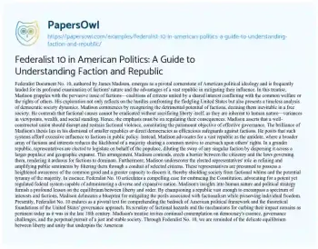 Essay on Federalist 10 in American Politics: a Guide to Understanding Faction and Republic