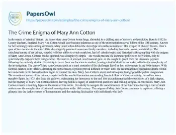 Essay on The Crime Enigma of Mary Ann Cotton