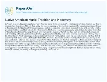 Essay on Native American Music: Tradition and Modernity