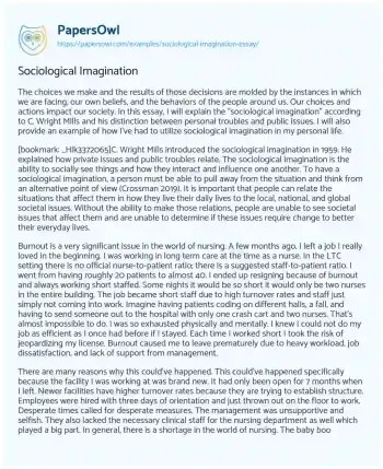 Essay on Sociological Imagination