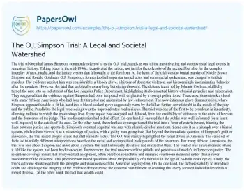 Essay on The O.J. Simpson Trial: a Legal and Societal Watershed