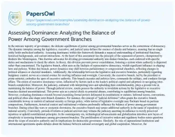 Essay on Assessing Dominance: Analyzing the Balance of Power Among Government Branches