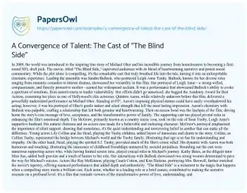 Essay on A Convergence of Talent: the Cast of “The Blind Side”