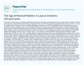 Essay on The Age of Marshall Mathers: a Look at Eminem’s Life and Career