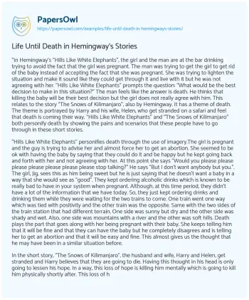 Essay on Life until Death in Hemingway’s Stories