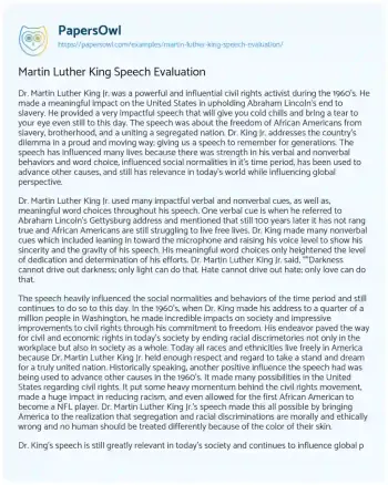 Essay on Martin Luther King Speech Evaluation