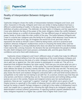 Essay on Reality of Interpretation between Antigone and Creon