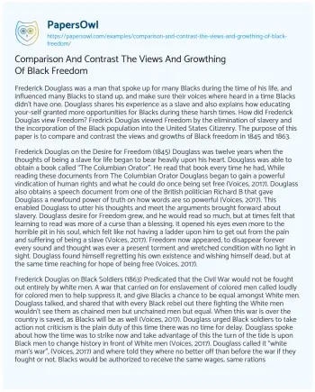 Essay on Comparison and Contrast the Views and Growthing of Black Freedom