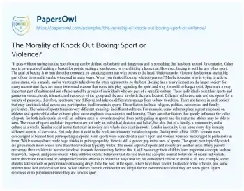 Essay on The Morality of Knock out Boxing: Sport or Violence?