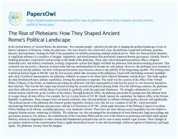 Essay on The Rise of Plebeians: how they Shaped Ancient Rome’s Political Landscape