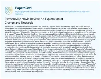 Essay on Pleasantville Movie Review: an Exploration of Change and Nostalgia