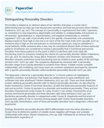 Essay on Distinguishing Personality Disorders