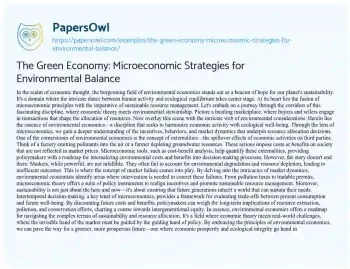 Essay on The Green Economy: Microeconomic Strategies for Environmental Balance