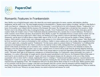 Essay on Romantic Features in Frankenstein