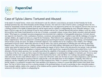 Essay on Case of Sylvia Likens: Tortured and Abused