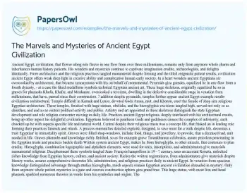 Essay on The Marvels and Mysteries of Ancient Egypt Civilization