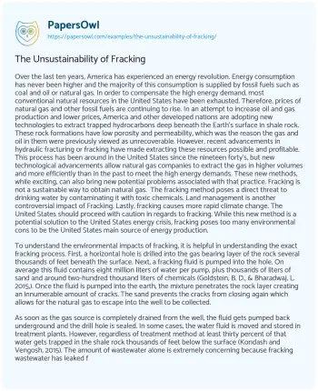 Essay on The Unsustainability of Fracking