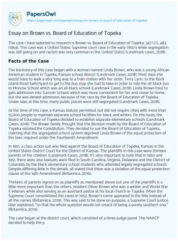 Essay on Essay on Brown Vs. Board of Education of Topeka