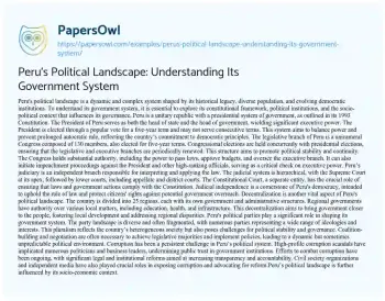 Essay on Peru’s Political Landscape: Understanding its Government System