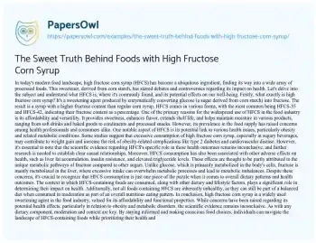 Essay on The Sweet Truth Behind Foods with High Fructose Corn Syrup