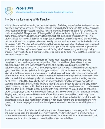 Essay on My Service Learning with Teacher