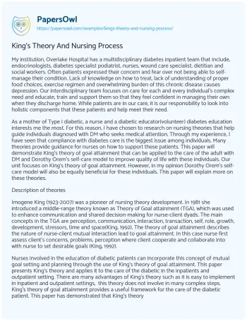 Essay on Integrating Nursing Theories into Diabetes Care