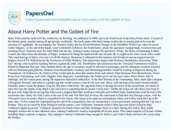 Essay on Themes in ‘Goblet of Fire’: Enslavement, Community, and Conflict