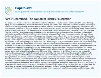 Essay on Fard Muhammad: the Nation of Islam’s Foundation