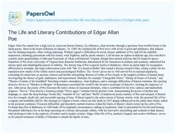 Essay on The Life and Literary Contributions of Edgar Allan Poe