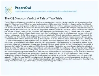 Essay on The O.J. Simpson Verdict: a Tale of Two Trials