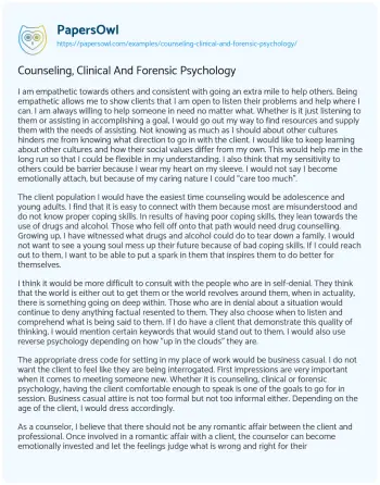 Essay on Counseling, Clinical and Forensic Psychology