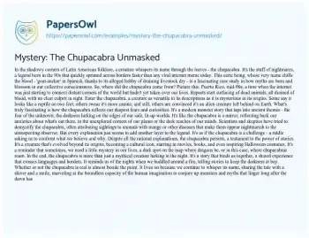 Essay on Mystery: the Chupacabra Unmasked