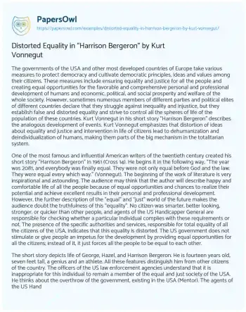 Essay on Distorted Equality in “Harrison Bergeron” by Kurt Vonnegut