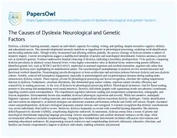 Essay on The Causes of Dyslexia: Neurological and Genetic Factors