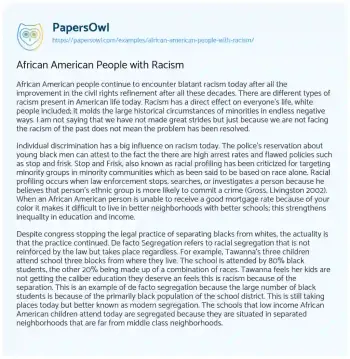 Essay on African American People with Racism