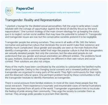 Essay on Transgender: Reality and Representation